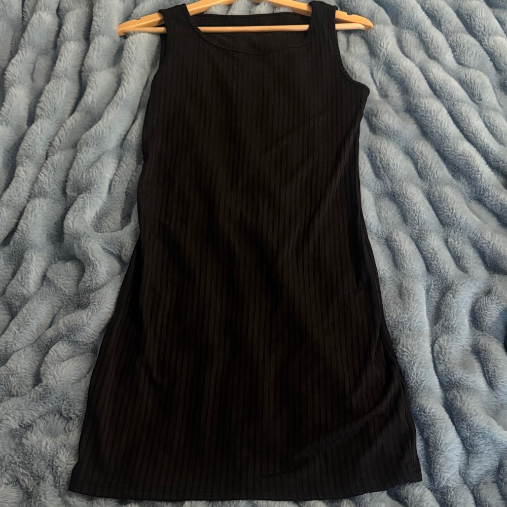 Classic Black Ribbed Sleeveless Mini Dress